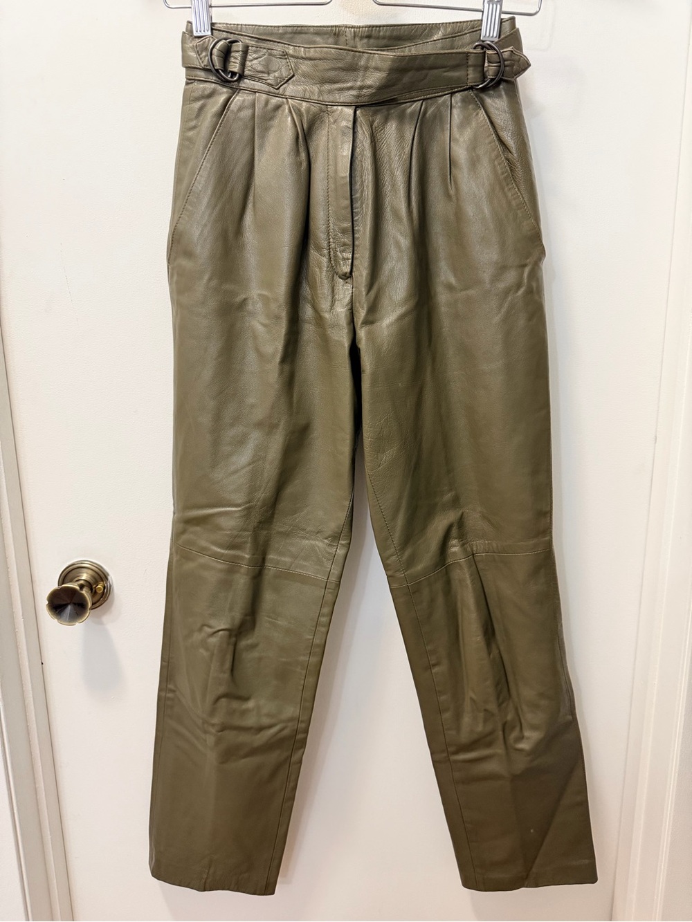 Olive Leather Tapered Pants